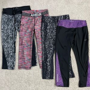 WOMENS 4 PAIR Lot NIKE UNDER ARMOUR Exercise YOGA Work Out CROPPED Leggings  S